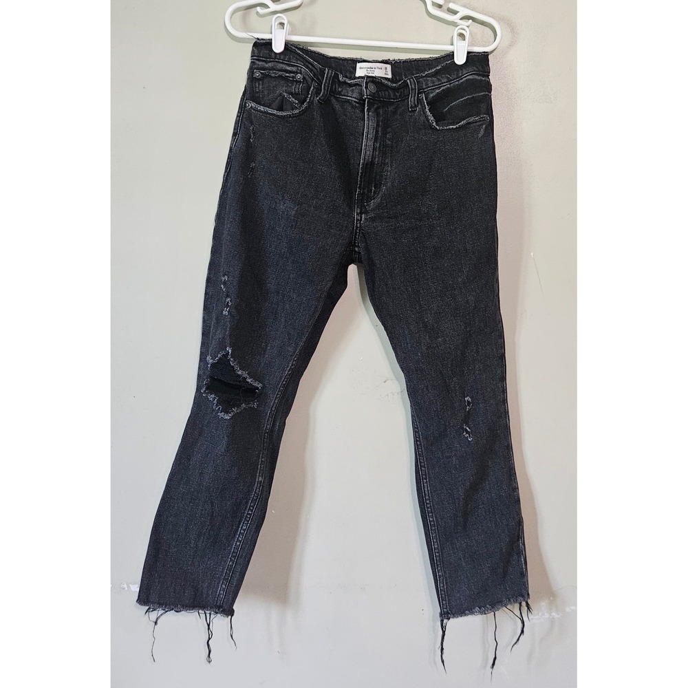 Abercrombie & Fitch The Skinny High Rise Distressed Black Jeans Womens 28 6R